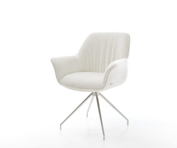 Étkezőszék Keila-Flex karfás bouclé puha bézs kereszt láb kúpos rozsdamentes acél