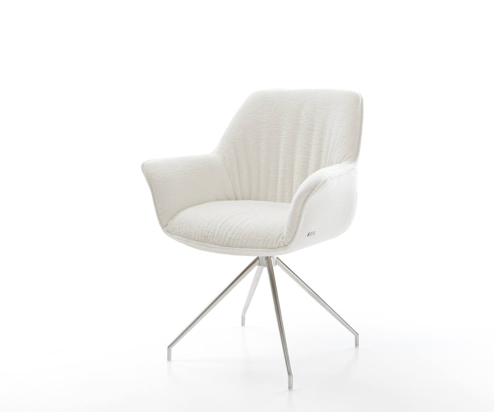 Étkezőszék Keila-Flex karfás bouclé puha bézs kereszt láb kúpos rozsdamentes acél