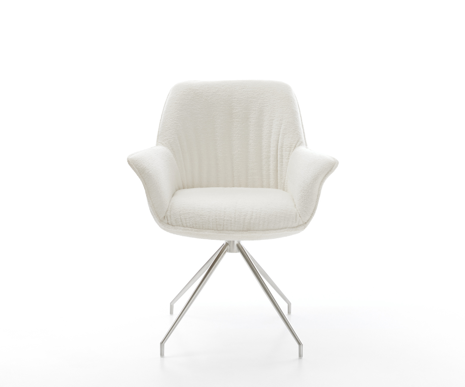 Étkezőszék Keila-Flex karfás bouclé puha bézs kereszt láb kúpos rozsdamentes acél - Image 2