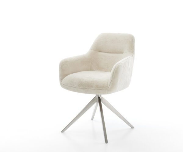 Étkezőszék Pejo-Flex plüss krémfehér kereszt láb széles rozsdamentes acél 360° forgatható billenő zsákrugó