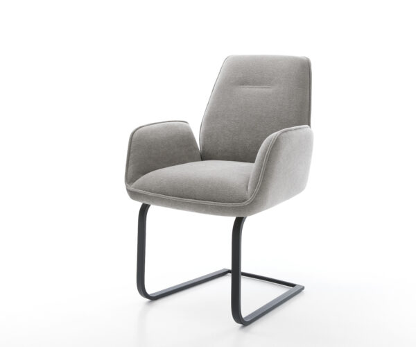 Étkezőszék Zoa-Flex strukturált szövet puha szürke konzolos lapos fekete zsákrugós