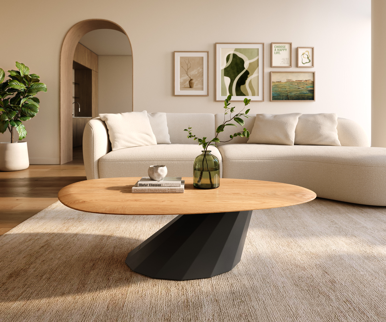 Dohányzóasztal Edge ovális 140x75 cm tölgy természetes kerek él Parabi fém fekete - Image 2