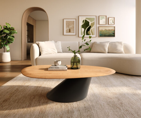 Dohányzóasztal Edge ovális 140x75 cm tölgy természetes kerek él kúpos fém fekete - Image 2