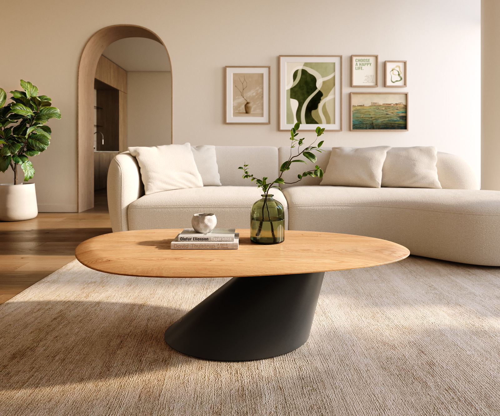 Dohányzóasztal Edge ovális 140x75 cm tölgy természetes kerek él kúpos fém fekete - Image 2