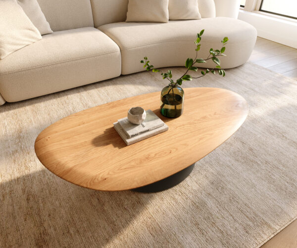 Dohányzóasztal Edge ovális 140x75 cm tölgy természetes kerek él kúpos fém fekete - Image 4