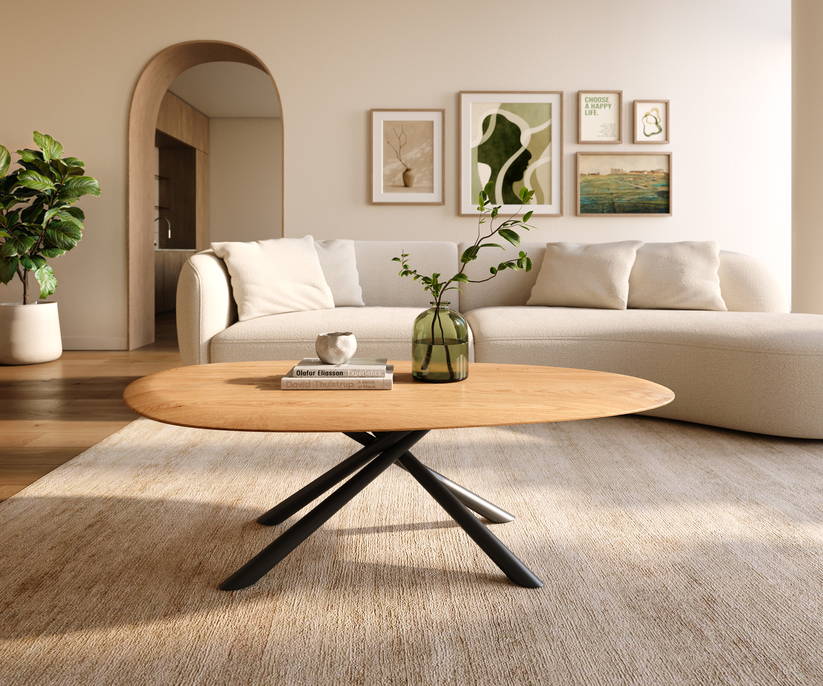Dohányzóasztal Edge ovális 140x75 cm tölgy természetes kerek él Sarity fém fekete - Image 2