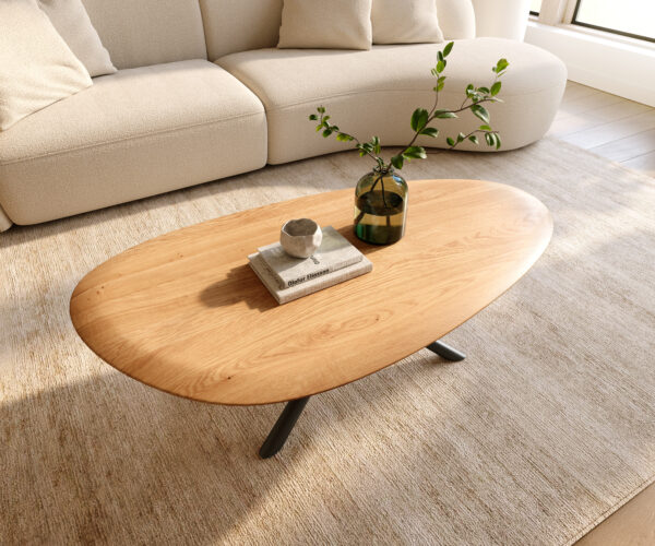 Dohányzóasztal Edge ovális 140x75 cm tölgy természetes kerek él Sarity fém fekete - Image 4