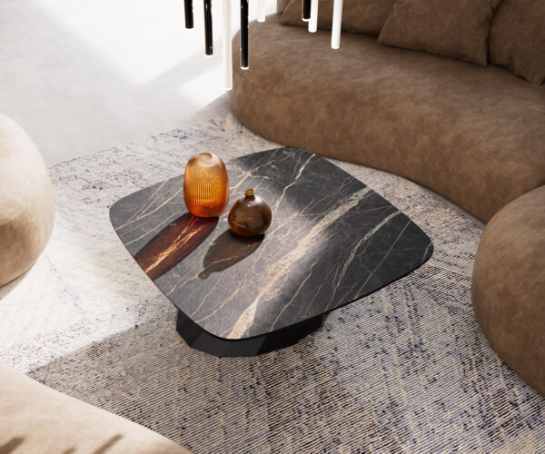 Dohányzóasztal Edge 90x90 cm Laminam® kerámia Noir Desir barna Parabi fém fekete - Image 4