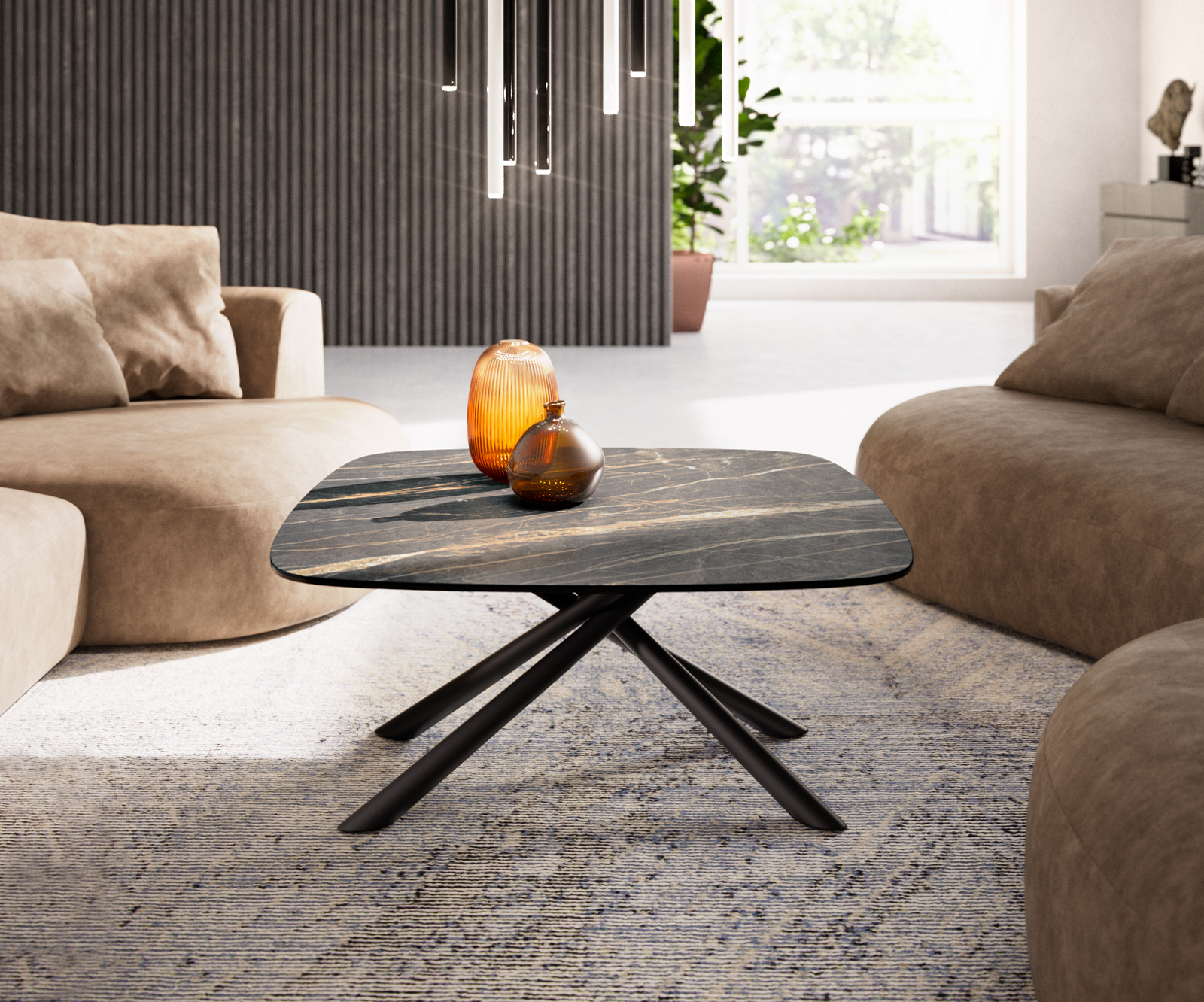 Dohányzóasztal Edge 90x90 cm Laminam® kerámia Noir Desir barna Sarity fém fekete - Image 2