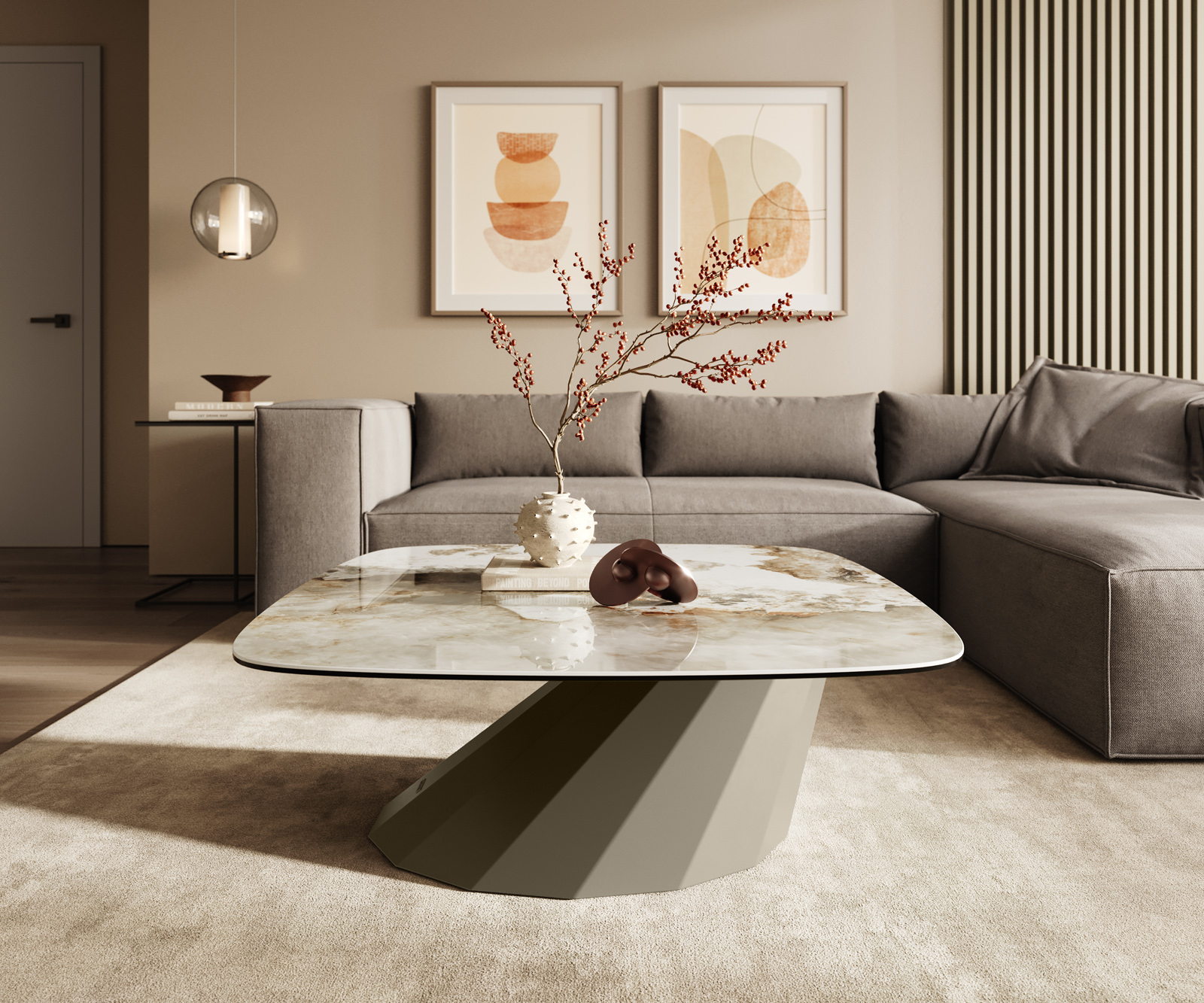 Dohányzóasztal Edge hajóformájú 90x90 cm kerámia Minas Melange Parabi fém titán színű effektfinish - Image 2