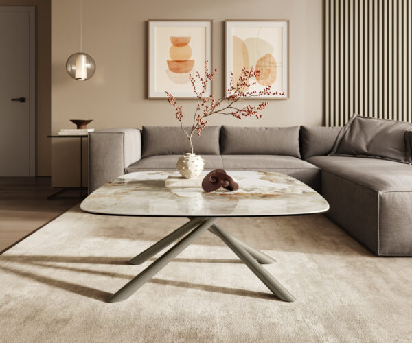 Dohányzóasztal Edge hajóformájú 90x90 cm kerámia Minas Melange Sarity fém titán effektfinish - Image 2