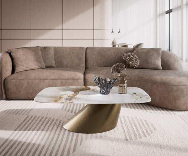 Dohányzóasztal Edge hajóformájú 120x70 cm kerámia Minas Melange Conis metál arany - Image 2