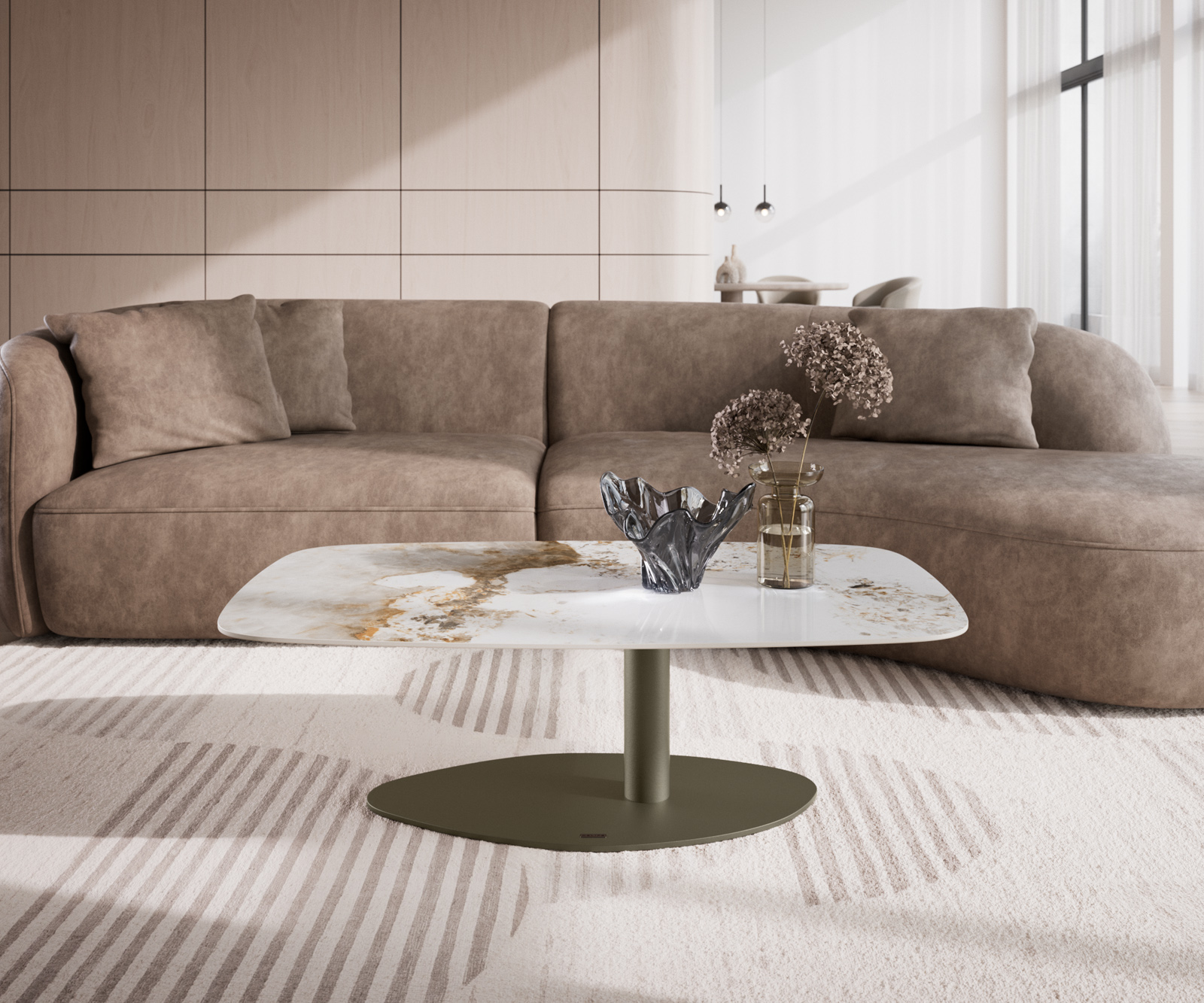 Dohányzóasztal Edge hajóformájú 120x70 cm kerámia Minas Melange Vibany fém titán színű effektfinish - Image 2
