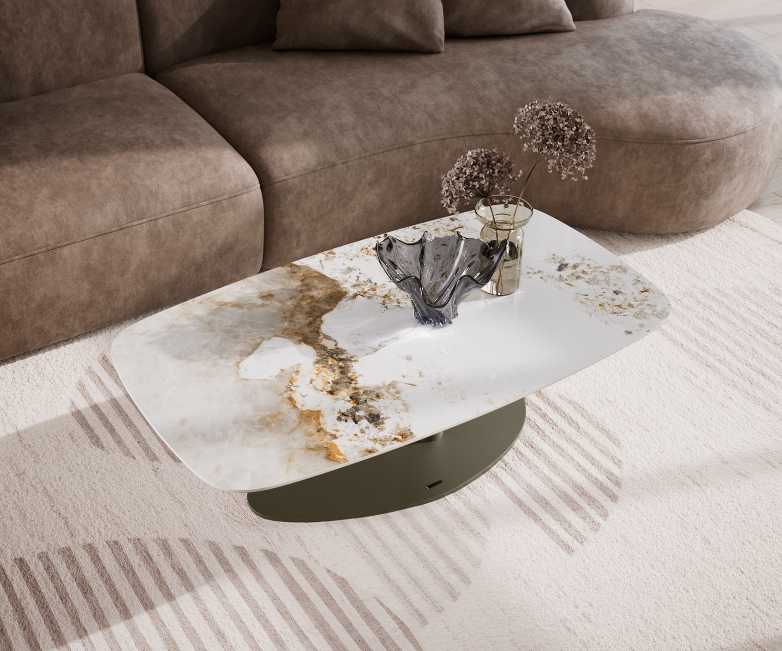 Dohányzóasztal Edge hajóformájú 120x70 cm kerámia Minas Melange Vibany fém titán színű effektfinish - Image 4