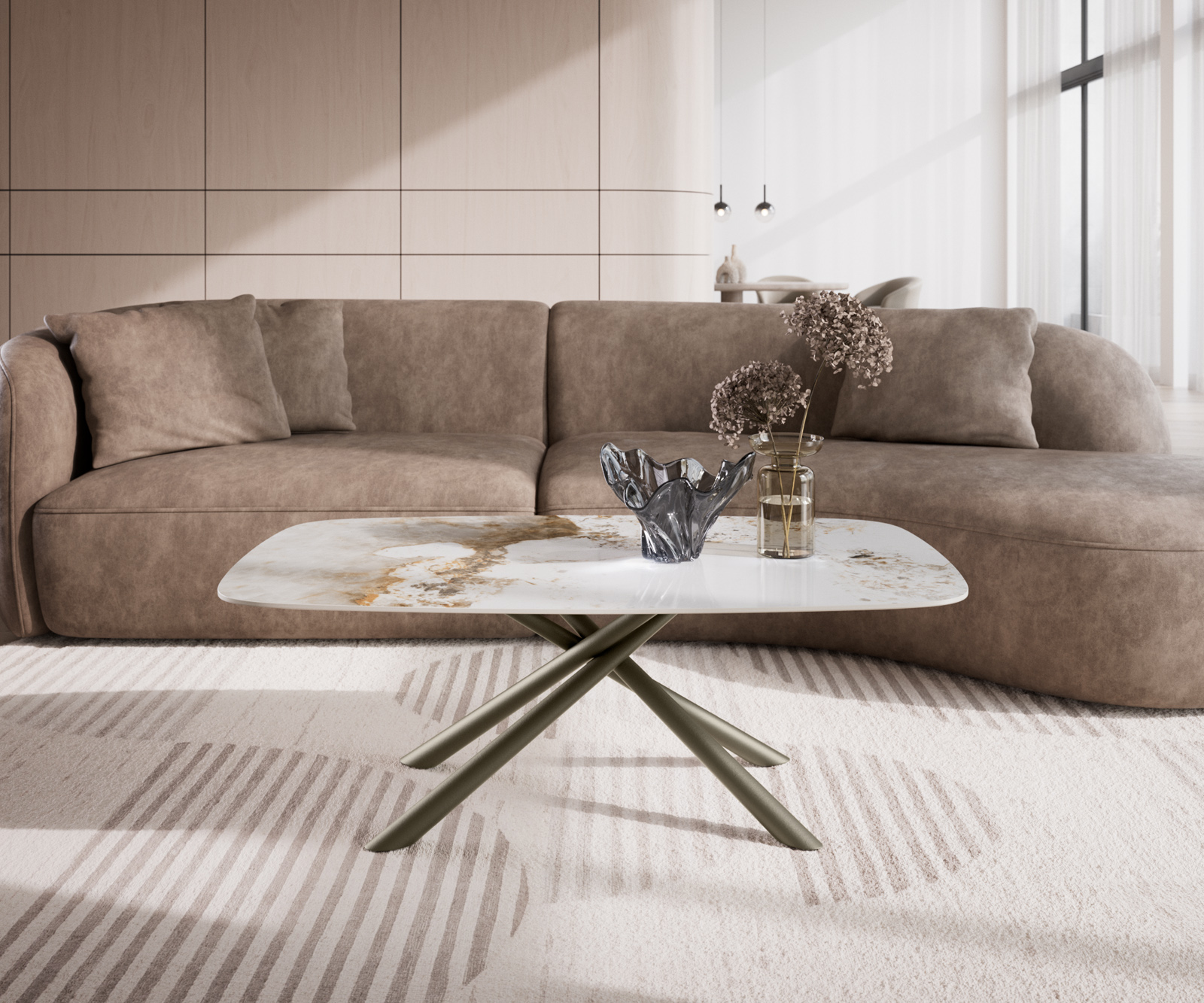 Dohányzóasztal Edge hajóformájú 120x70 cm kerámia Minas Melange Sarity fém titán színű effektfinish - Image 2