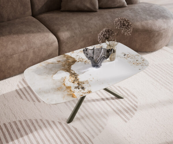 Dohányzóasztal Edge hajóformájú 120x70 cm kerámia Minas Melange Sarity fém titán színű effektfinish - Image 4