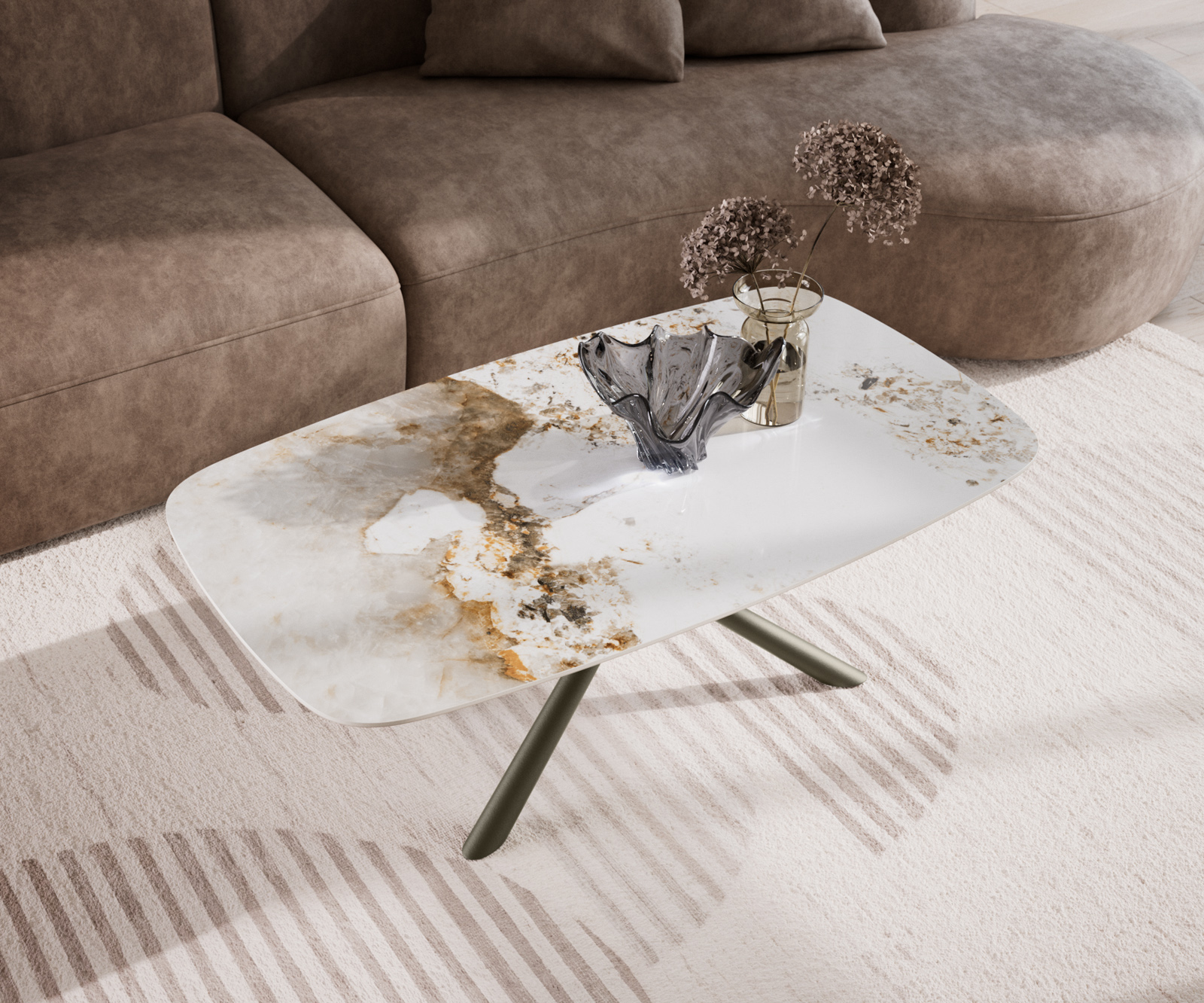 Dohányzóasztal Edge hajóformájú 120x70 cm kerámia Minas Melange Sarity fém titán színű effektfinish - Image 4