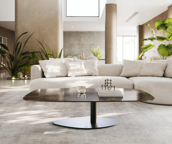 Dohányzóasztal Edge hajóformájú 140x80 cm Laminam® Emperador extra polírozott sötétbarna Vibany fém fekete - Image 2