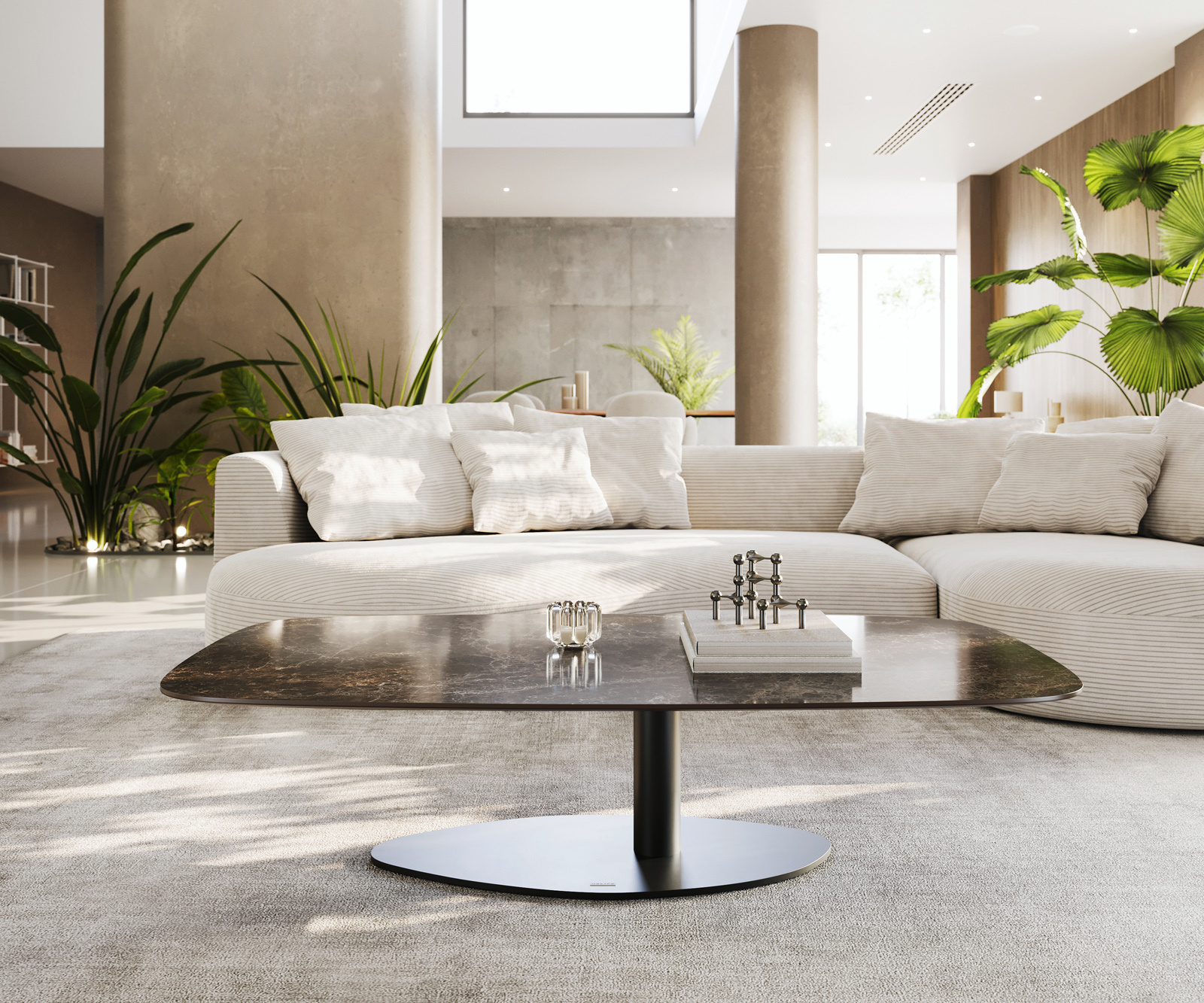 Dohányzóasztal Edge hajóformájú 140x80 cm Laminam® Emperador extra polírozott sötétbarna Vibany fém fekete - Image 2