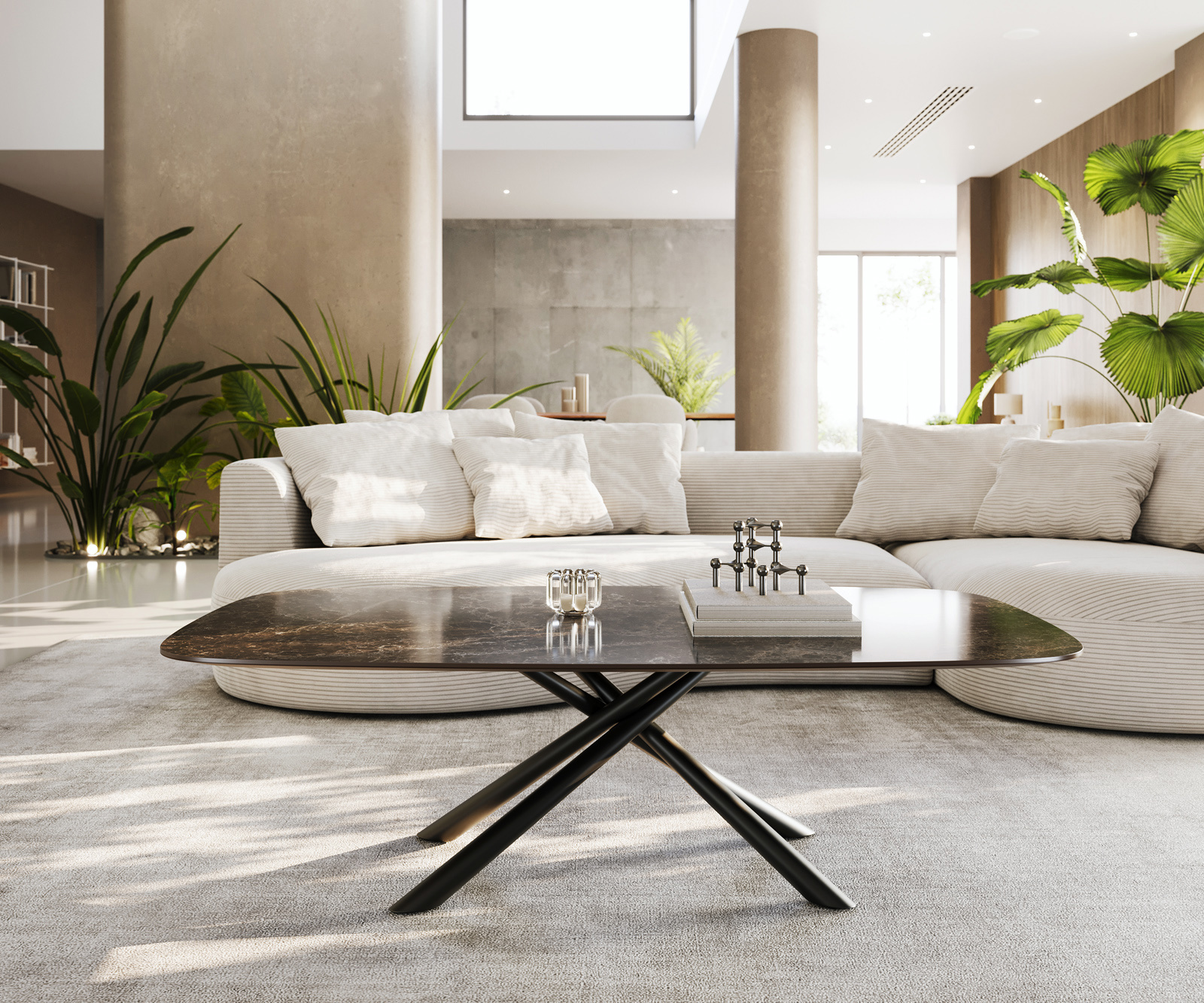 Dohányzóasztal Edge hajóformájú 140x80 cm Laminam® Emperador Extra Lucidato kerámia sötétbarna Sarity fém fekete - Image 2