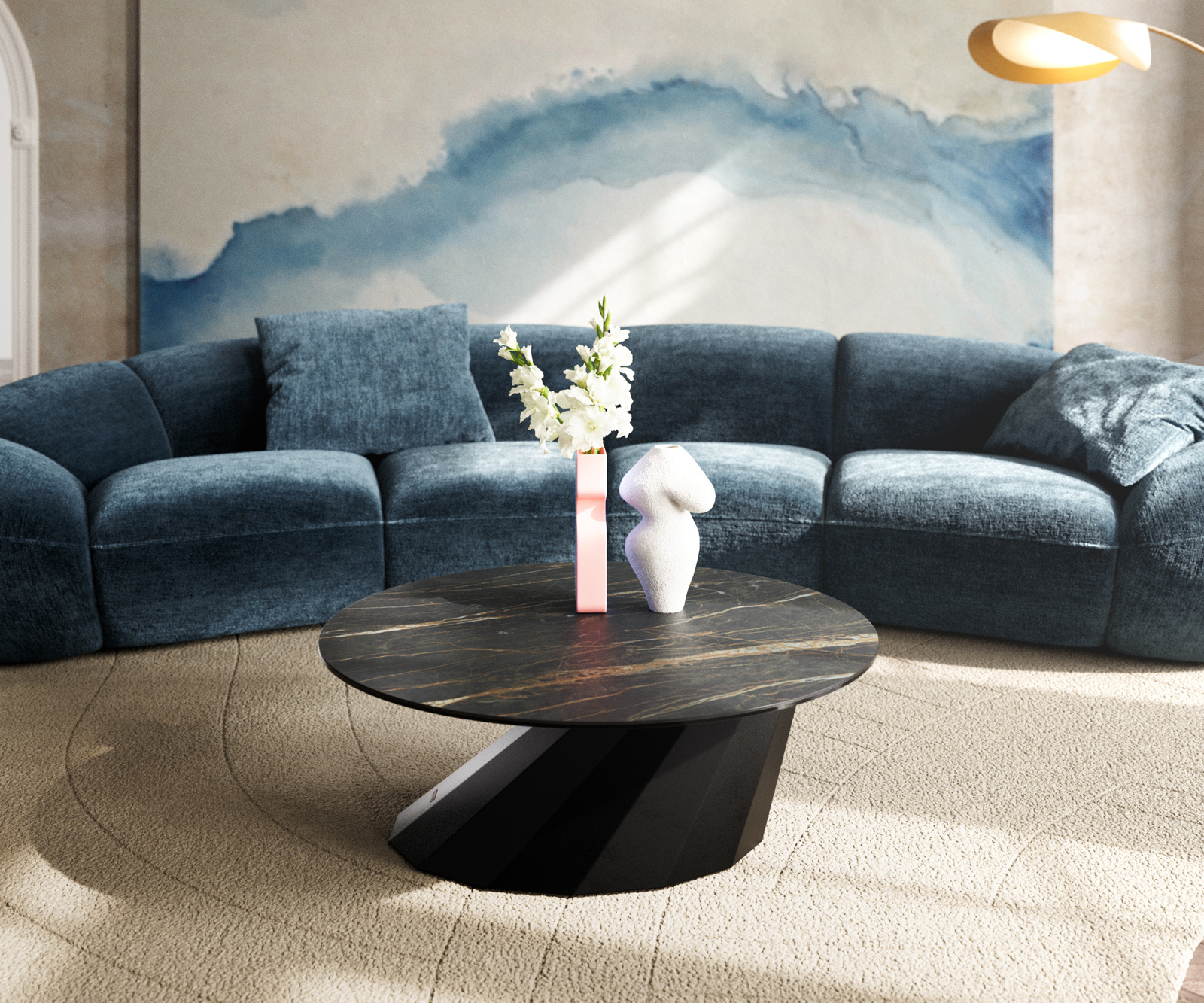 Dohányzóasztal Edge kerek 90x90 cm Laminam® kerámia Noir Desir barna Parabi fém fekete - Image 2