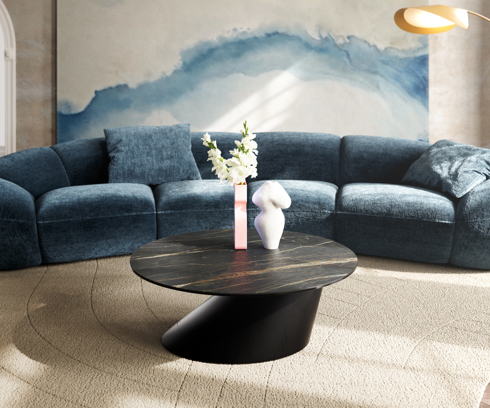 Dohányzóasztal Edge kerek 90x90 cm Laminam® kerámia Noir Desir barna Conis fém fekete - Image 2