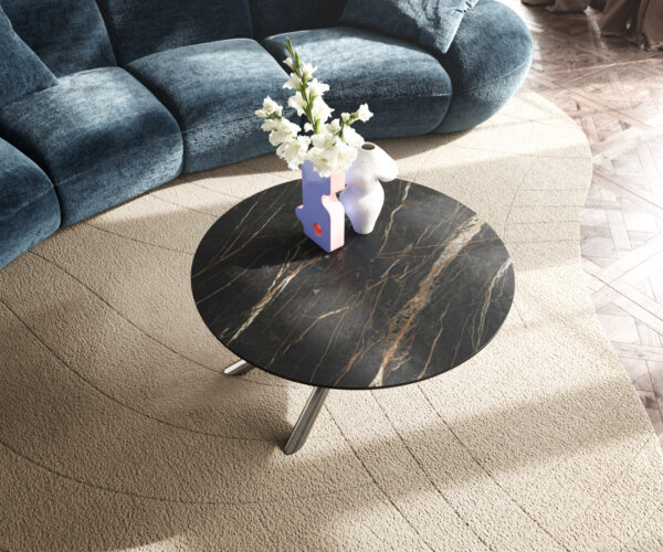 Dohányzóasztal Edge kerek 90x90 cm Laminam® kerámia Noir Desir barna rozsdamentes acél szálcsiszolt - Image 4