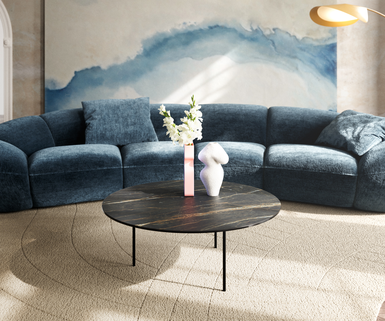 Dohányzóasztal Edge kerek 90x90 cm Laminam® kerámia Noir Desir barna Trive fém fekete - Image 2