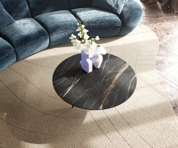 Dohányzóasztal Edge kerek 90x90 cm Laminam® kerámia Noir Desir barna Trive fém fekete - Image 4