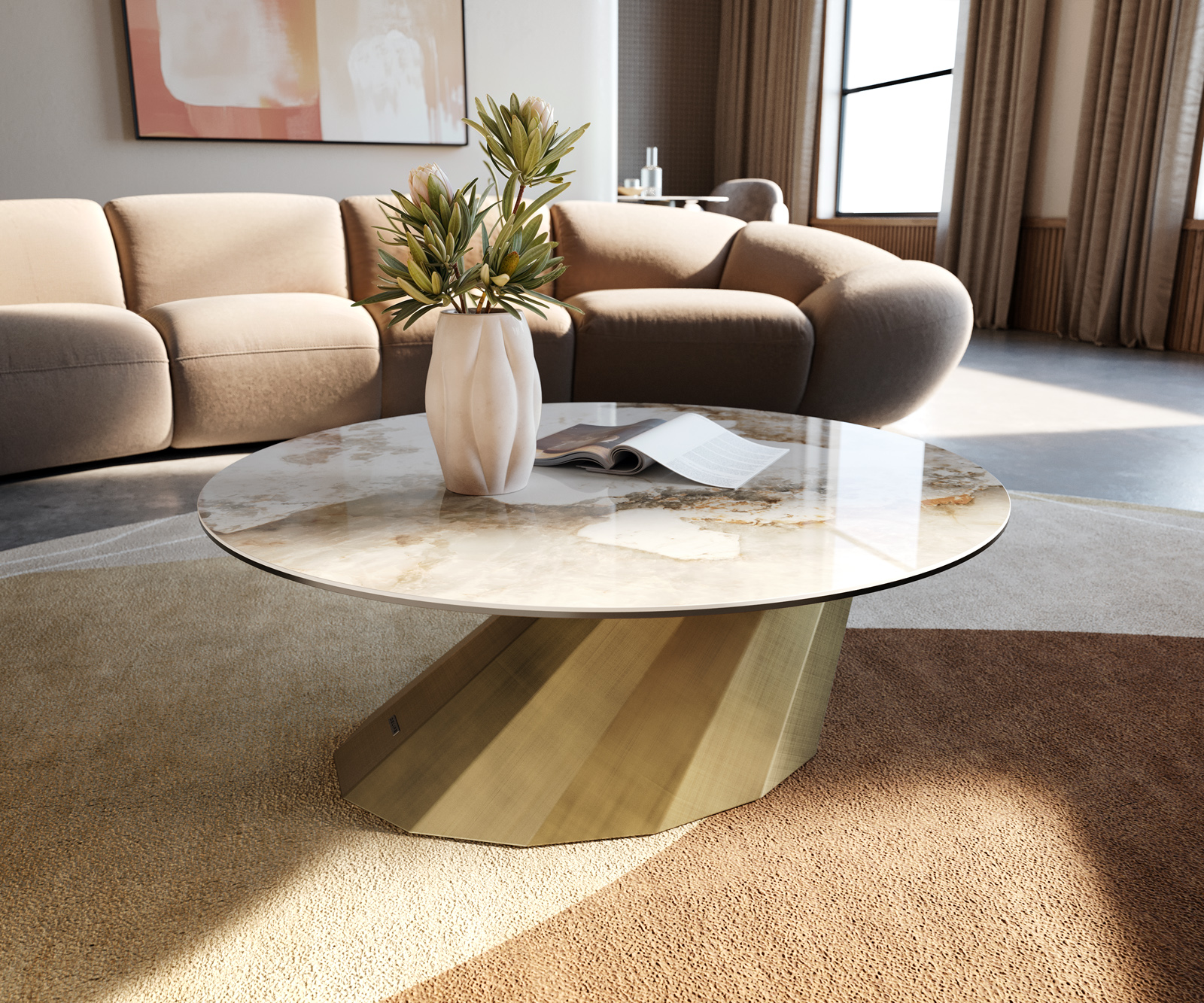 Dohányzóasztal Edge kerek 90x90 cm kerámia Minas Melange Parabi metál arany