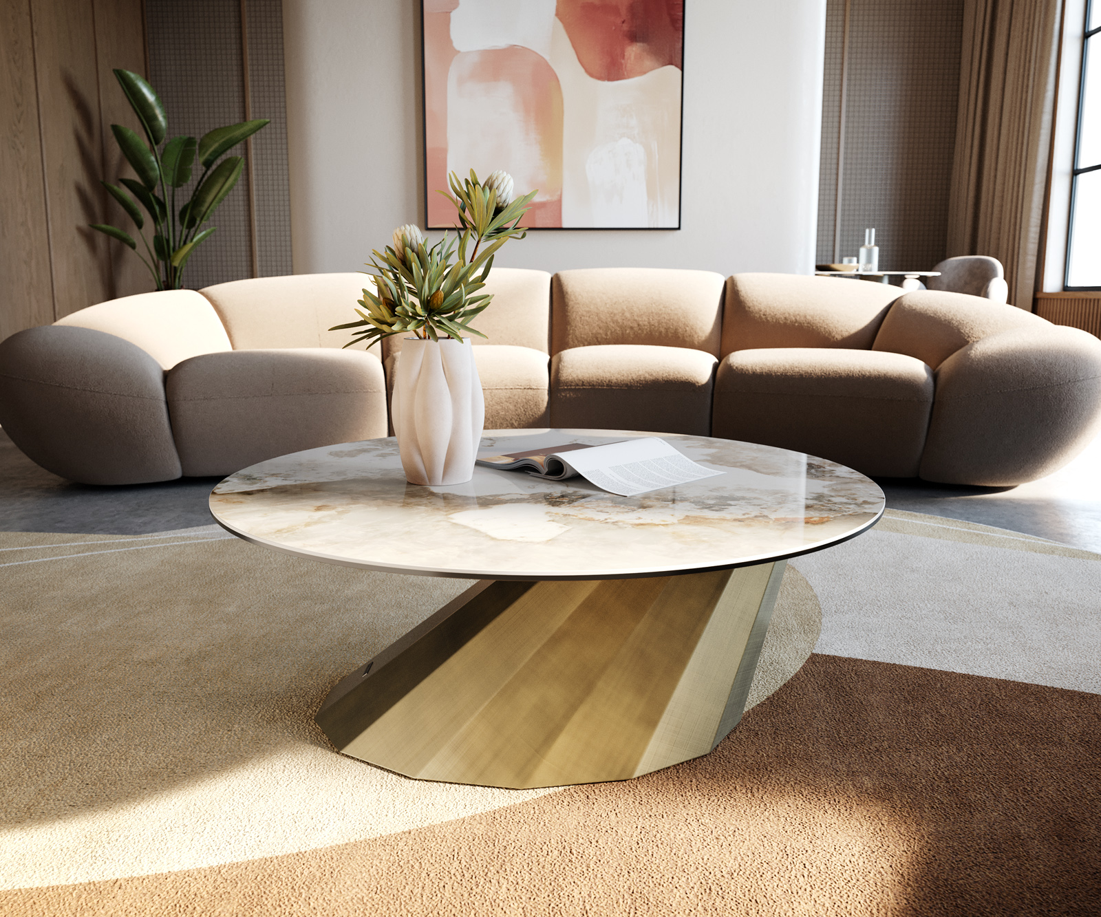 Dohányzóasztal Edge kerek 90x90 cm kerámia Minas Melange Parabi metál arany - Image 2