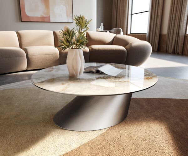 Dohányzóasztal Edge kerek 90x90 cm kerámia Minas Melange Conis szálcsiszolt rozsdamentes acél