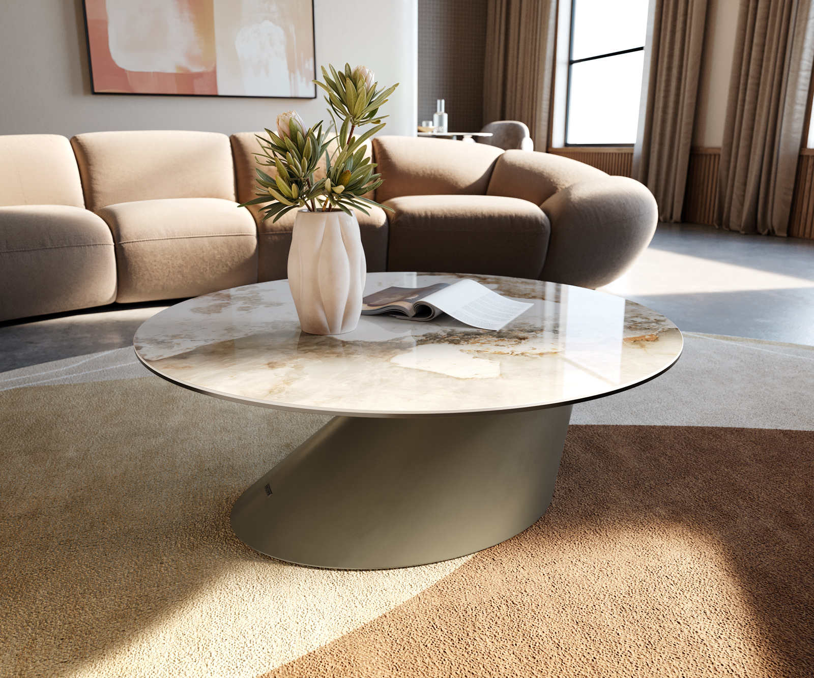 Dohányzóasztal Edge kerek 90x90 cm kerámia Minas Melange Conis fém titán színű effektfinish