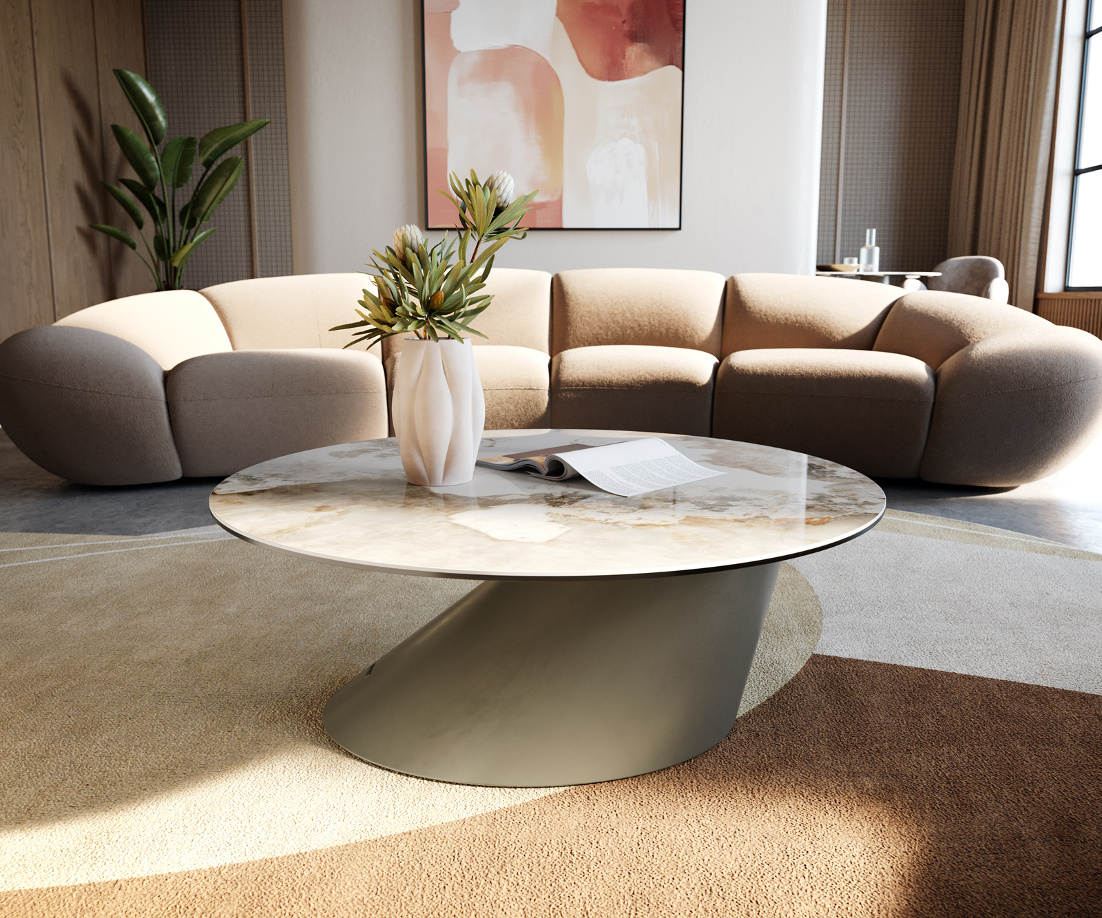 Dohányzóasztal Edge kerek 90x90 cm kerámia Minas Melange Conis fém titán színű effektfinish - Image 4