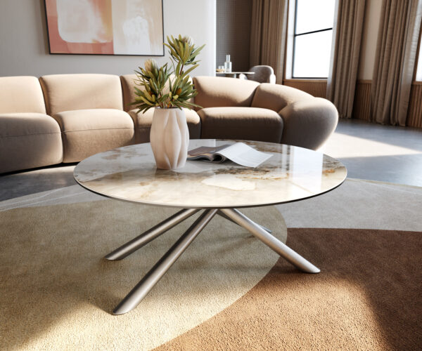 Dohányzóasztal Edge kerek 90x90 cm kerámia Minas Melange Sarity rozsdamentes acél szálcsiszolt