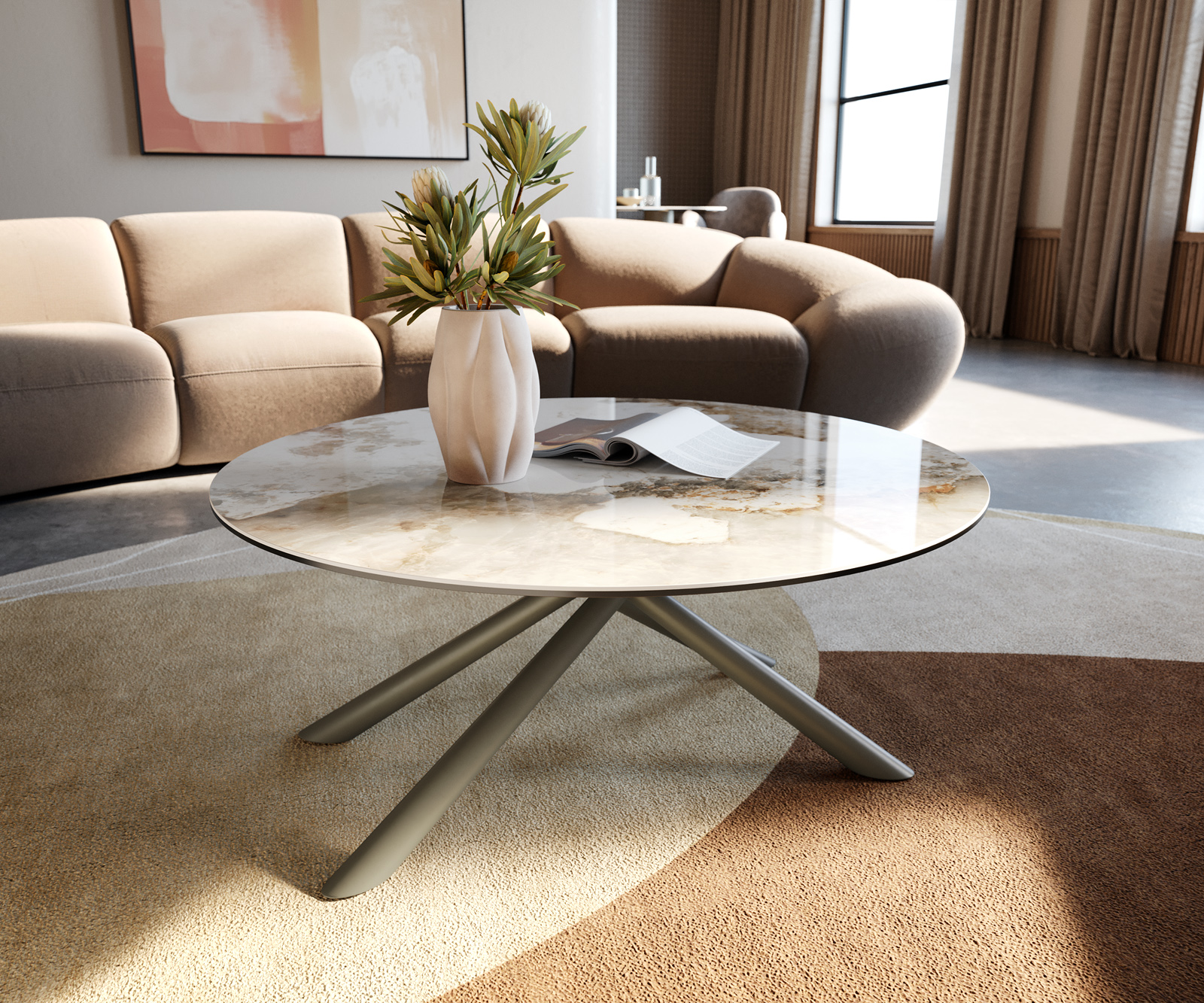 Dohányzóasztal Edge kerek 90x90 cm kerámia Minas Melange Sarity fém titán színű effektfinish