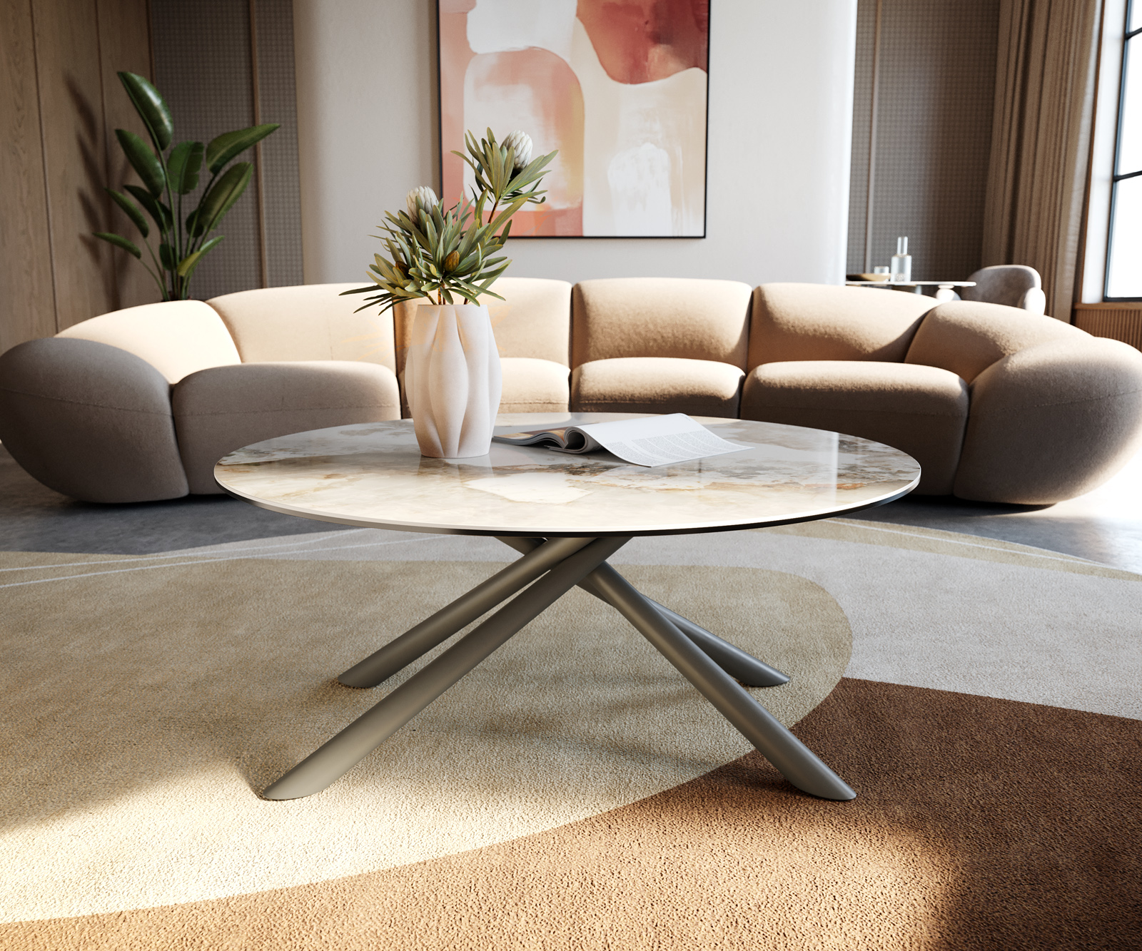 Dohányzóasztal Edge kerek 90x90 cm kerámia Minas Melange Sarity fém titán színű effektfinish - Image 4