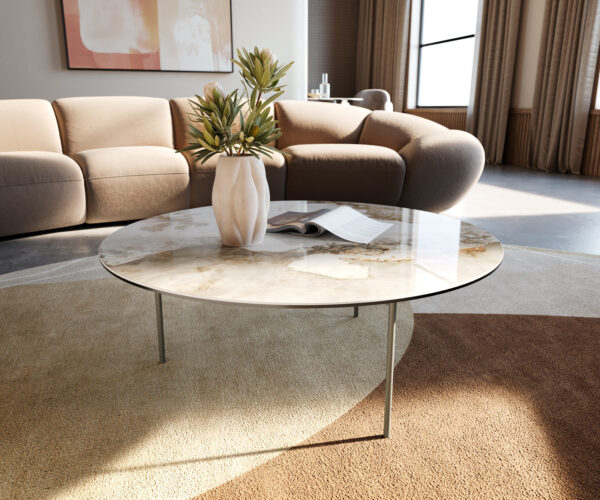 Dohányzóasztal Edge kerek 90x90 cm kerámia Minas Melange Trive fém titán effektfinish