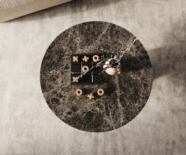 Dohányzóasztal Edge kerek 90x90 cm Laminam® Emperador extra polírozott sötétbarna Conis fém fekete - Image 2