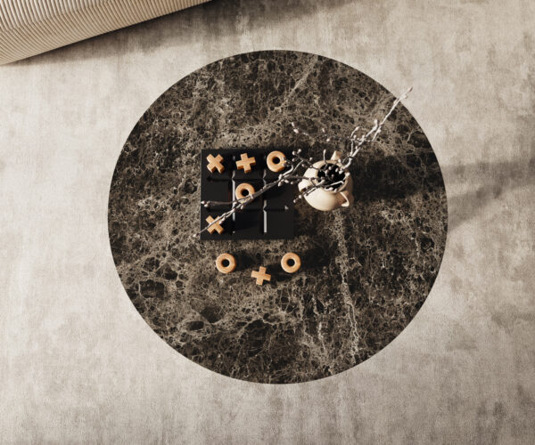 Dohányzóasztal Edge kerek 90x90 cm Laminam® Emperador extra fényes sötétbarna rozsdamentes acél szálcsiszolt - Image 2