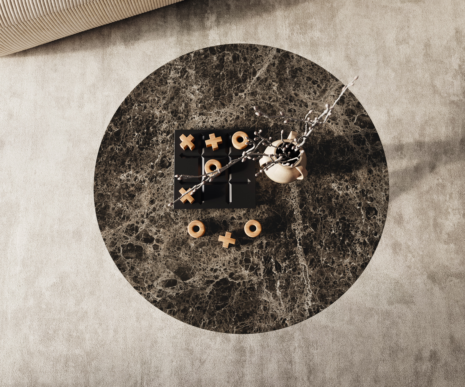 Dohányzóasztal Edge kerek 90x90 cm Laminam® Emperador extra fényes sötétbarna rozsdamentes acél szálcsiszolt - Image 2