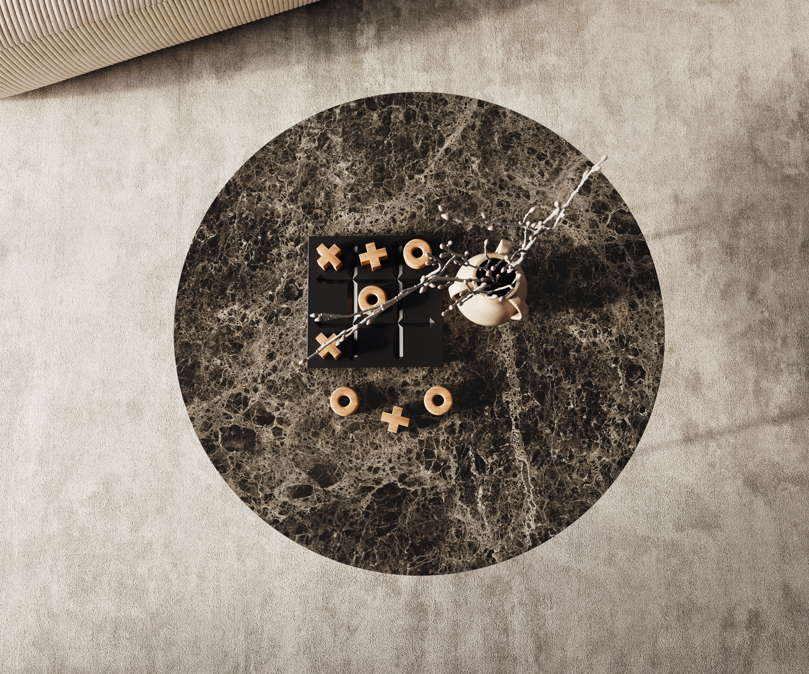 Dohányzóasztal Edge kerek 90x90 cm Laminam® Emperador extra polírozott sötétbarna Trive fém fekete - Image 2