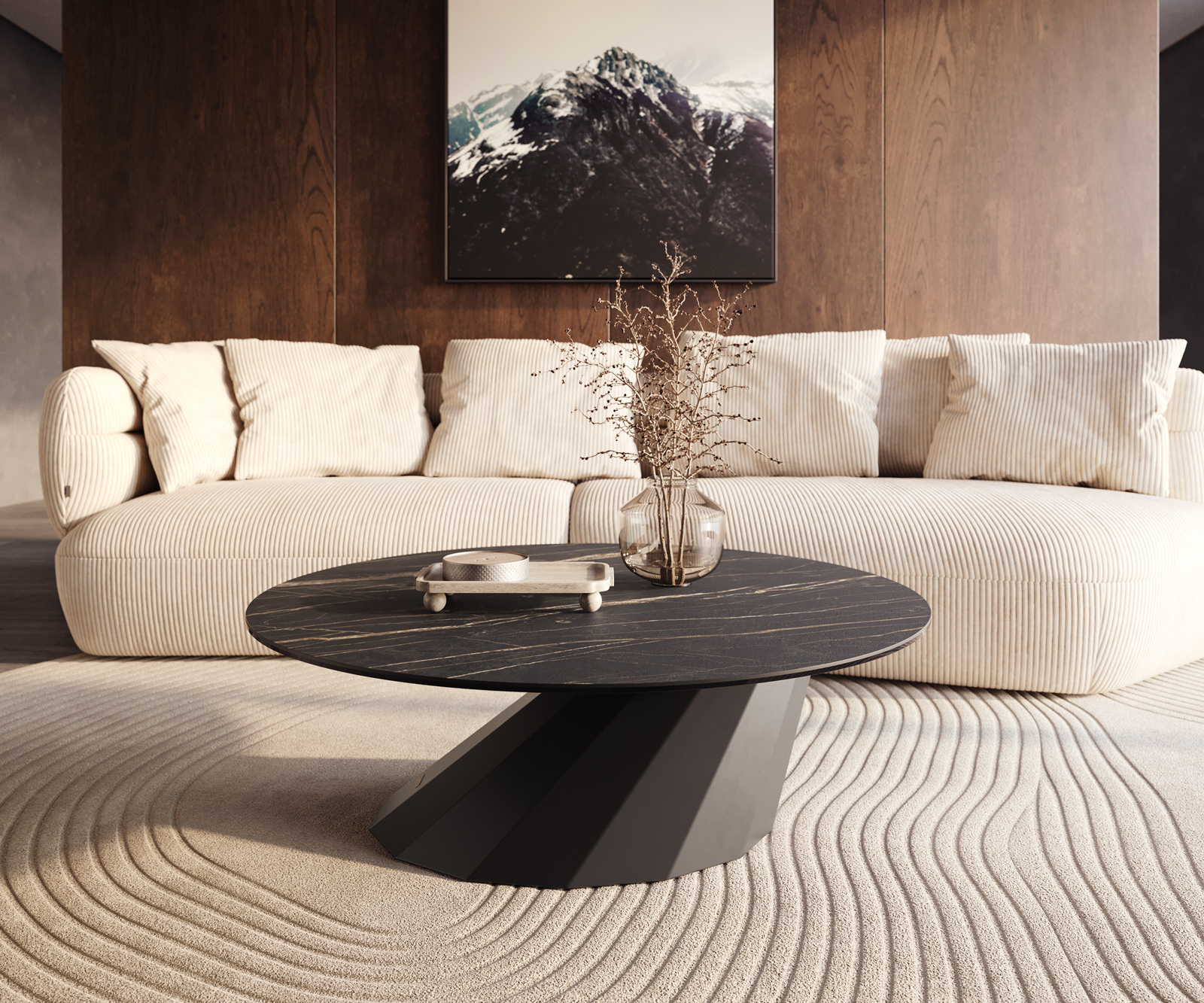 Dohányzóasztal Edge kerek 100x100 cm Laminam® kerámia Noir Desir barna Parabi fém fekete - Image 6