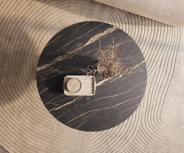 Dohányzóasztal Edge kerek 100x100 cm Laminam® kerámia Noir Desir barna Parabi metál ezüst - Image 2