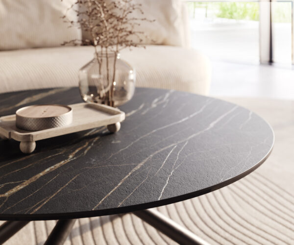Dohányzóasztal Edge kerek 100x100 cm Laminam® kerámia Noir Desir barna Sarity fém fekete - Image 4
