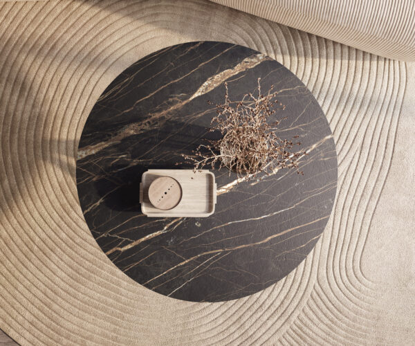 Dohányzóasztal Edge kerek 100x100 cm Laminam® kerámia Noir Desir barna Sarity fém fekete - Image 2