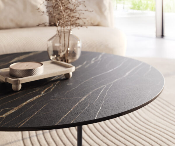 Dohányzóasztal Edge kerek 100x100 cm Laminam® kerámia Noir Desir barna Trive fém fekete - Image 4