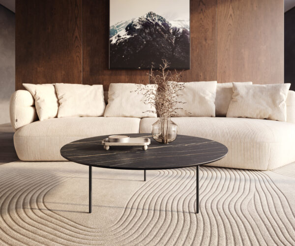 Dohányzóasztal Edge kerek 100x100 cm Laminam® kerámia Noir Desir barna Trive fém fekete - Image 6