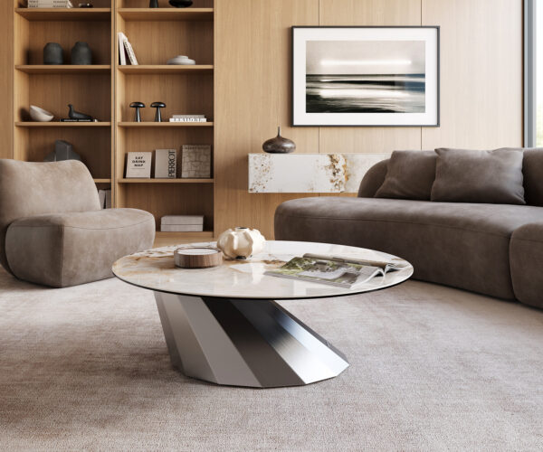 Dohányzóasztal Edge kerek 100x100 cm kerámia Minas melange parabi rozsdamentes acél szálcsiszolt - Image 2