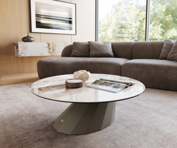 Dohányzóasztal Edge kerek 100x100 cm kerámia Minas melange Parabi fém titán színű effektfinish